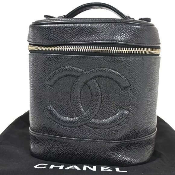 authenticity guaranteed CHANEL CC Logo Cosmetic Vanity Hand Bag Caviar Skin - Picture 1 of 16